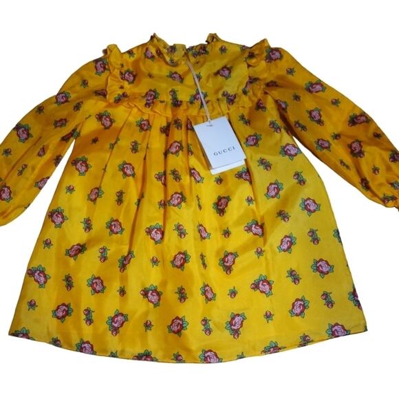 NWT Gucci "Rosebud" 100% Silk Girls Dress Size 3-6 Months - Picture 2 of 11